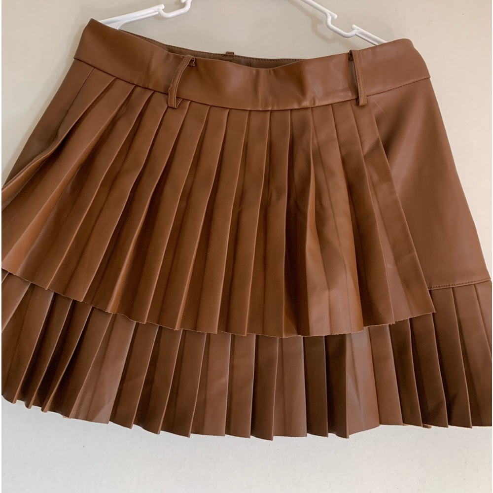 Zara faux leather pleated skirt, brown
